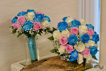 Pink, White & Blue Wedding Bouquet