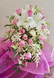 White & Pink Cascading Wedding Bouquet