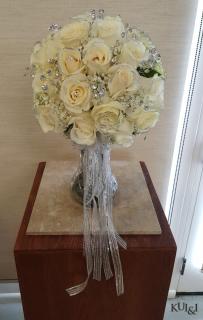 White with Silver Glitter Wedding Bouquet