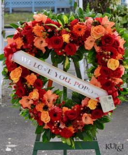 Orange & Red Sympathy Open Heart Wreath