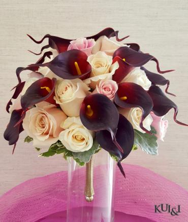 Exotic Calla Lily & Rose Wedding Bouquet