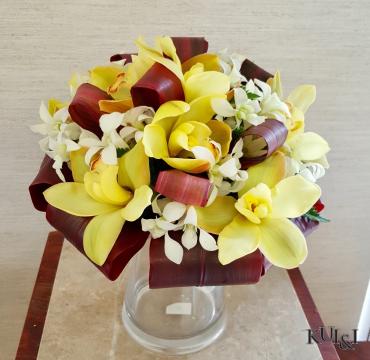 Yellow Tropical & Maroon Wedding Bouquet