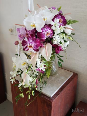 White & Purple Cascading Bouquet