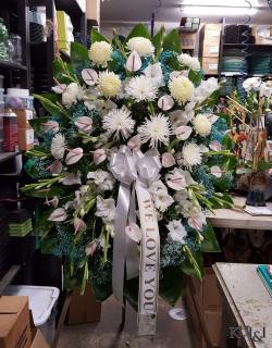 White & Blue Sympathy Standing Spray