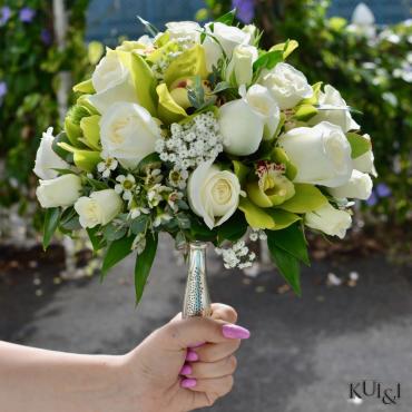 White Rose & Green Cymbidium Bouquet
