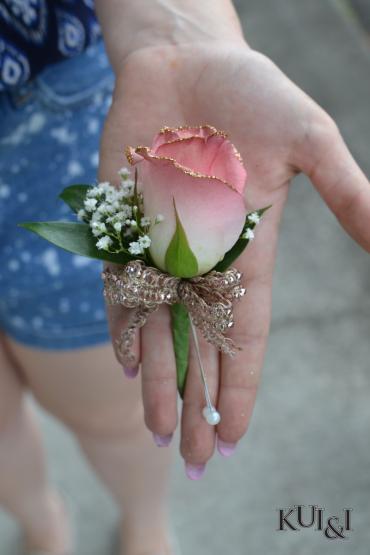 Light Pink Tipped Rose Boutonniere