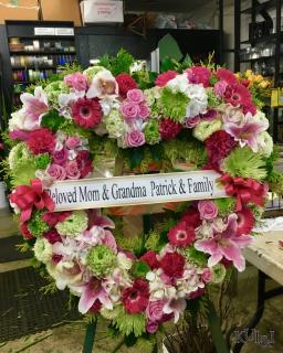 White, Green & Pink Heart Wreath