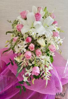 White & Pink Cascading Wedding Bouquet