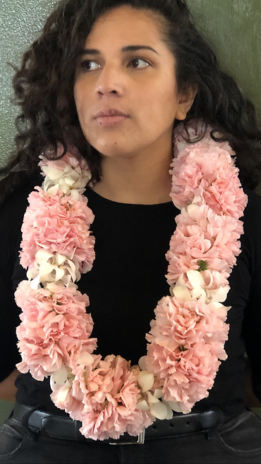 Double Carnation lei with orchids