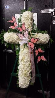 White Cross Accented with Butterflies (Supplied by Customer)