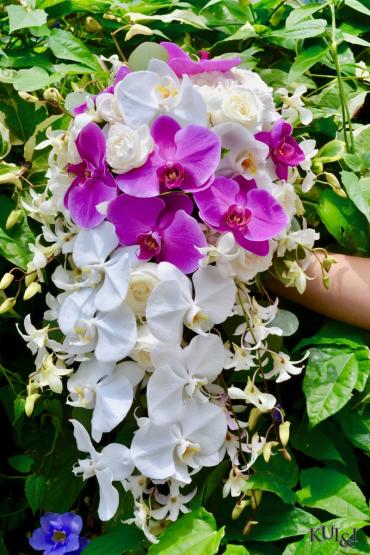 Cascading White & Purple Bouquet