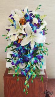 Blue & White Cascading Wedding Bouquet